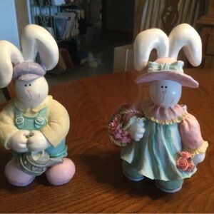 White and Pink Easter Bunny Decor Accents